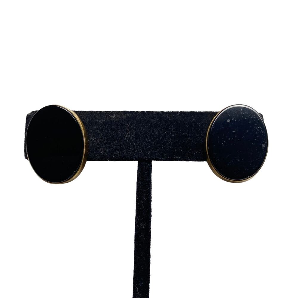 Vintage Winard Attributed 12K Gold Filled Black Oval Clip-On Earrings